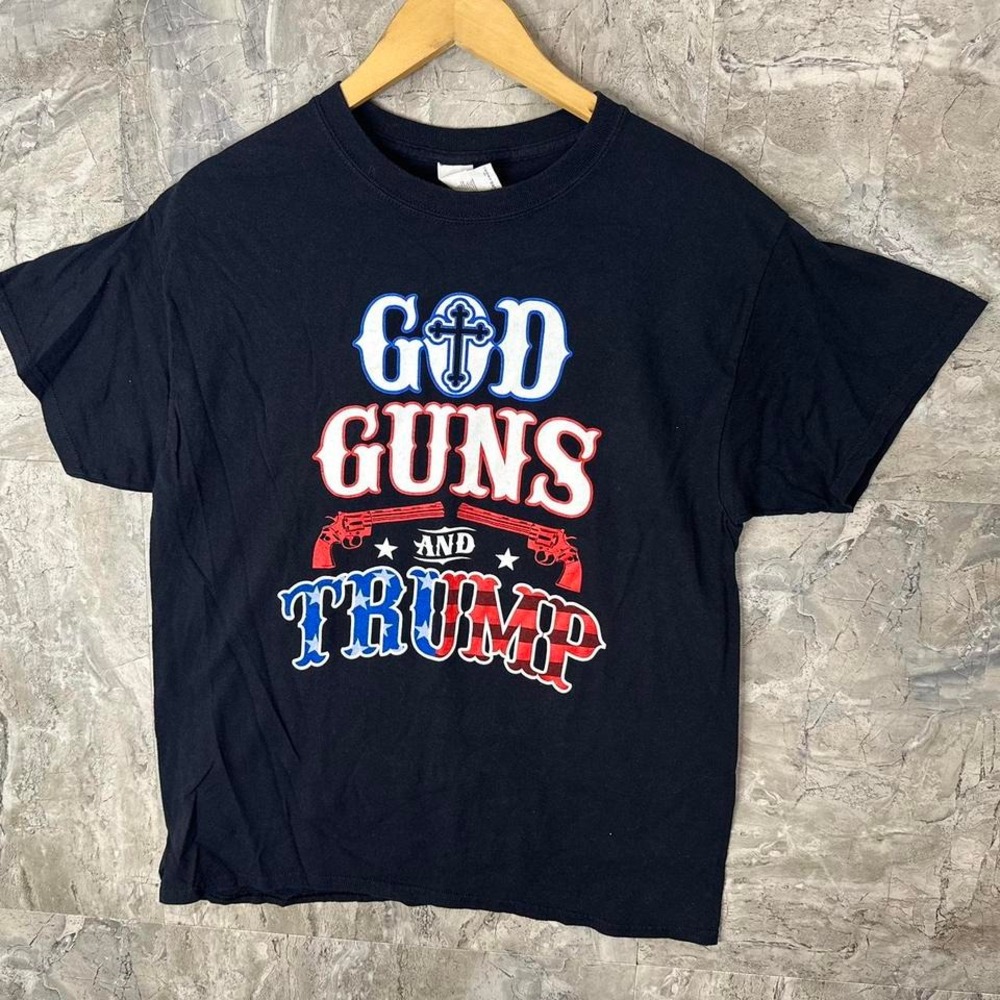 Black cotton "God Guns Trump" streetwear‎ tee Men's unisex Large  #streetwear